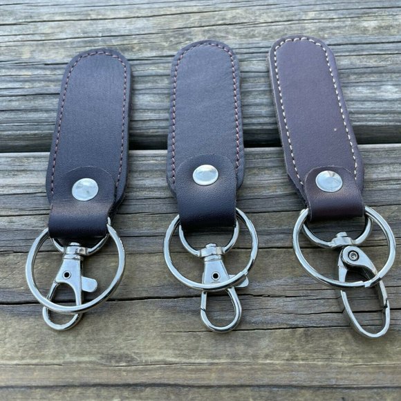 Leather Key chain Brown Genuine Leather Keys Holder Handmade Key Rings Set of 3 - Picture 5 of 9